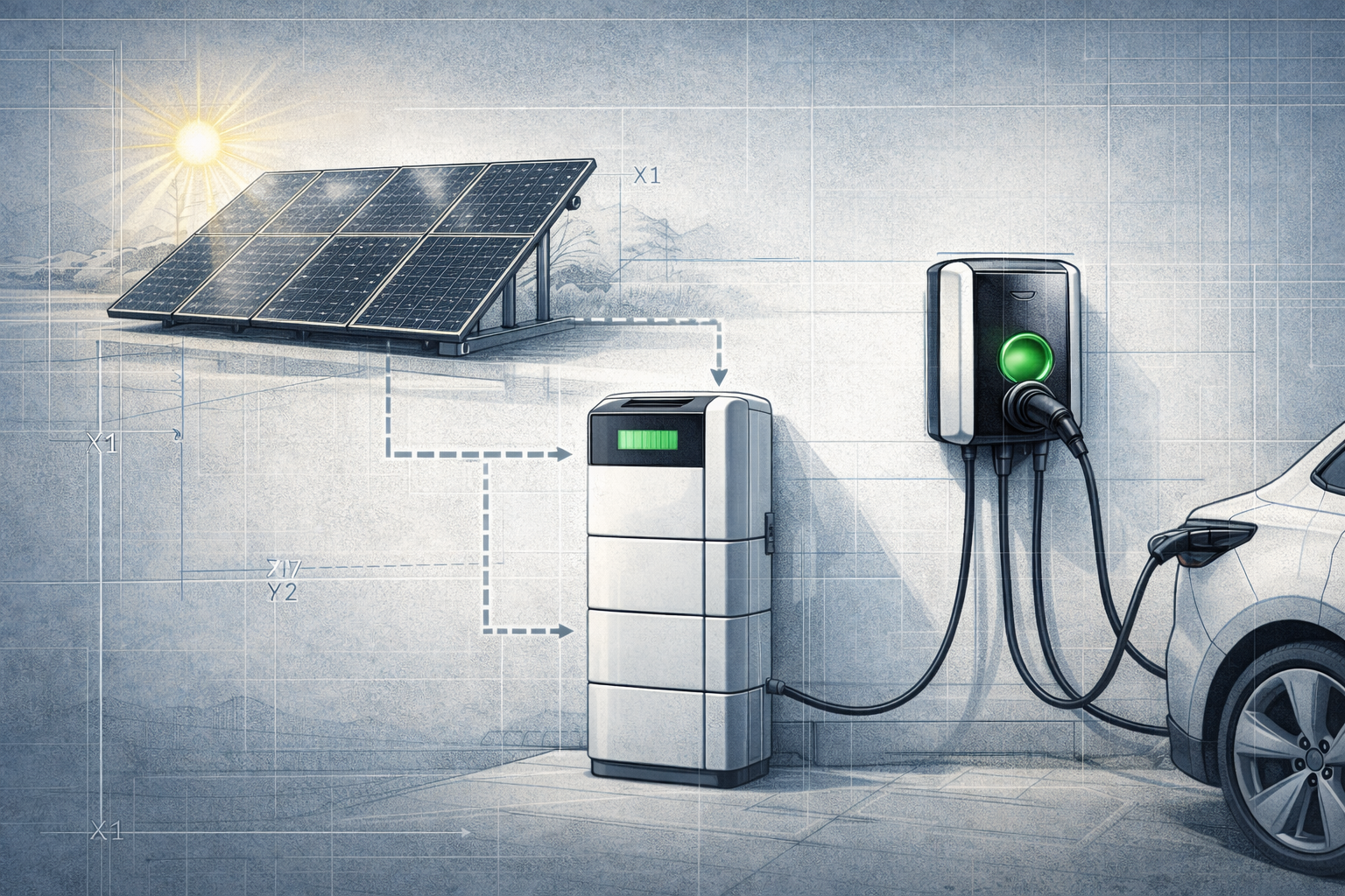 Sistema integrato wallbox con accumulo e pannelli fotovoltaici per ricarica solare